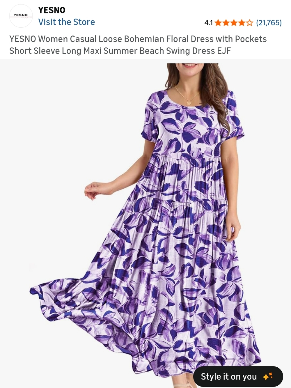 Purple Floral Maxi Dress - Short Sleeve Bohemian Summer Dress
